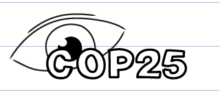 Illustration of an eyeball, with COP25 written in front of it