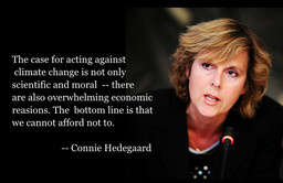 Connie Hedegaard stressed the importance of setting tough targets for reducing carbon emissions when she gave the 2010 Barbara Ward Lecture