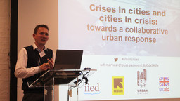 David Dodman, director of IIED's Human Settlements research group, addresses the conference on urban crises (Photo: Matt Wright/IIED)