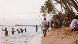 Men fishing on the beach in Unawatuna, Sri Lanka