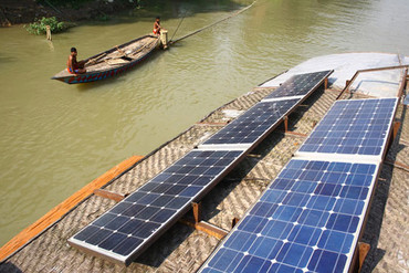 Solar panels on a floating school, Bangladesh